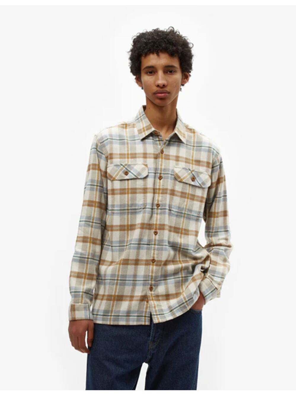 Patagonia Fjord Flannel Plaid Organic Cotton Button Up Shirt Fields Natural S